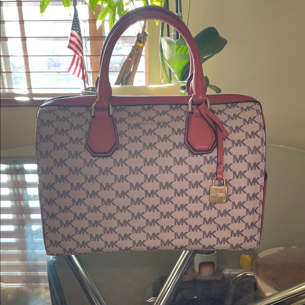 Michael Kors Monogram Handbag | Orange/Gold Colored Accents